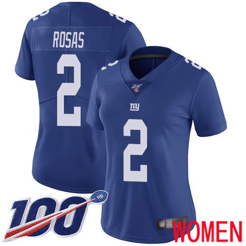 Women New York Giants 2 Aldrick Rosas Royal Blue Team Color Vapor Untouchable Limited Player 100th Season Football NFL Jersey